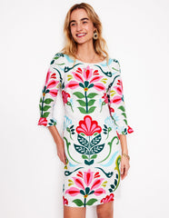Linen Flute Sleeve Dress - Ivory, Decorative Stems