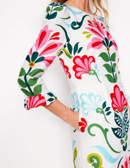 Linen Flute Sleeve Dress - Ivory, Decorative Stems