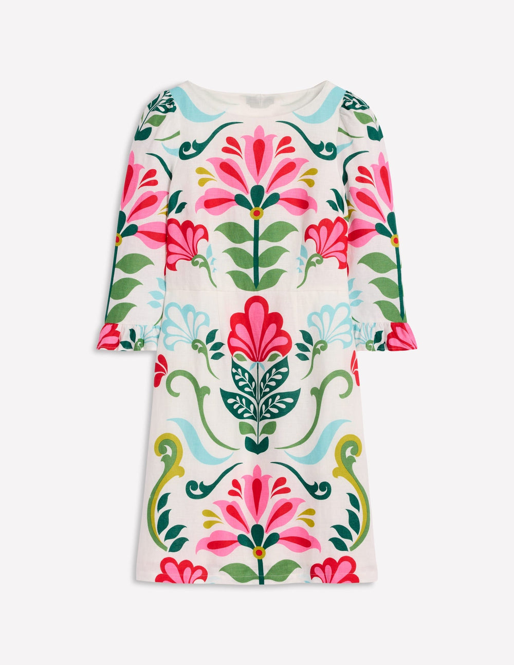 Linen Flute Sleeve Dress - Ivory, Decorative Stems