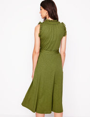 Aria Broderie Trim Midi Dress - Deep Olive
