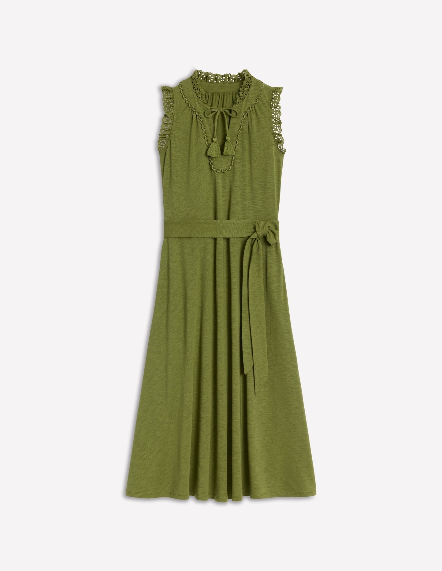 Aria Broderie Trim Midi Dress - Deep Olive