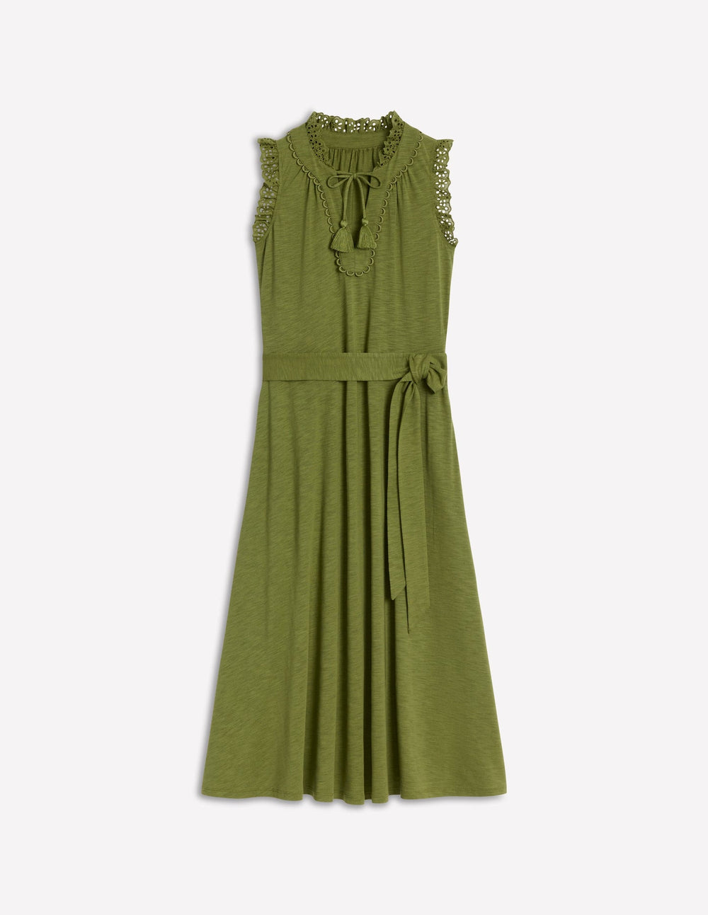 Aria Broderie Trim Midi Dress - Deep Olive