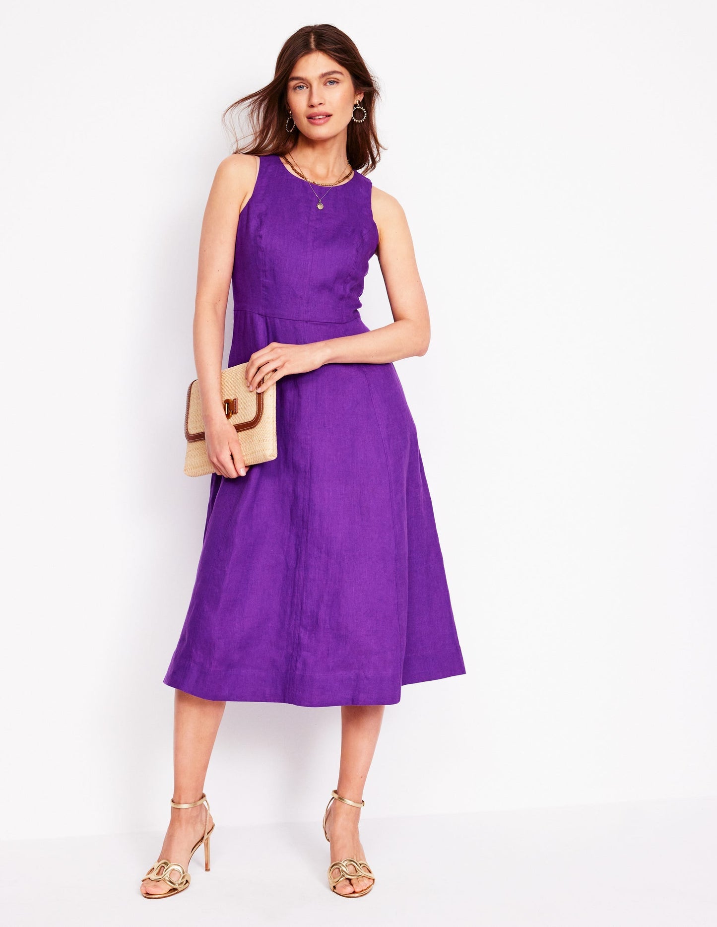 Carla Linen Midi Dress - Royal Purple
