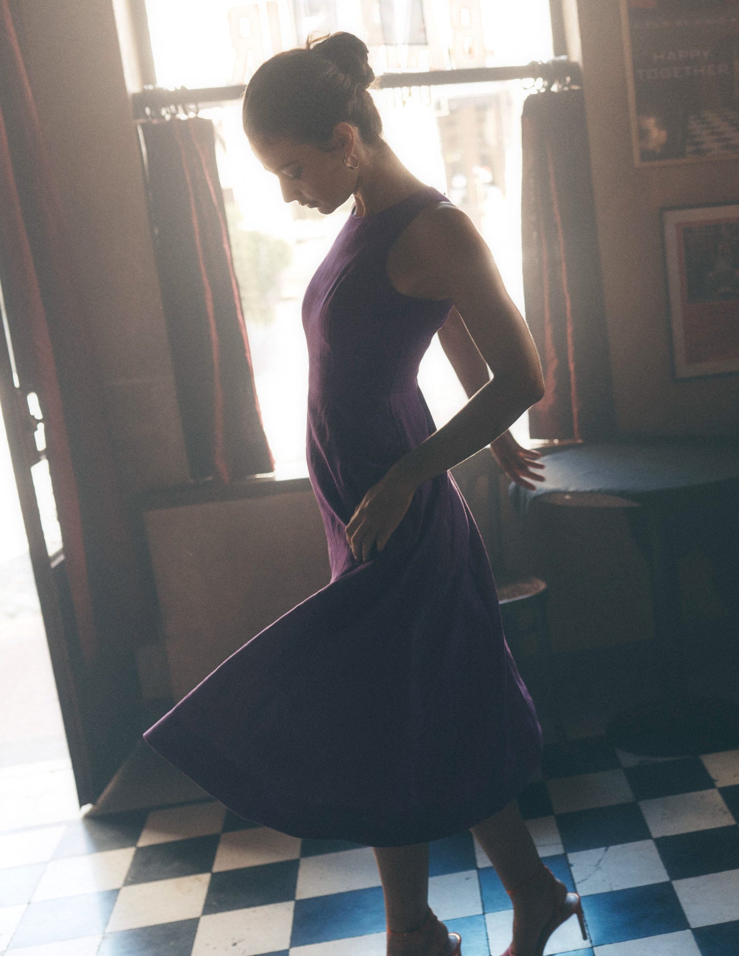 Carla Linen Midi Dress - Royal Purple