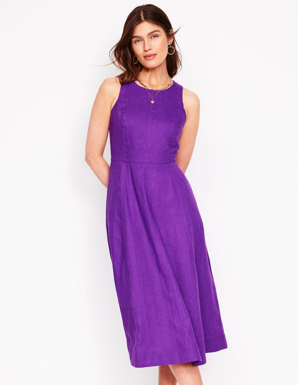 Carla Linen Midi Dress - Royal Purple