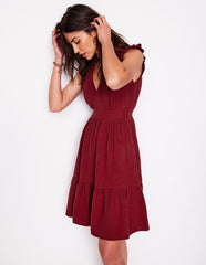 Wren Double Cloth Short Dress - Garnet Red