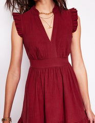 Wren Double Cloth Short Dress - Garnet Red