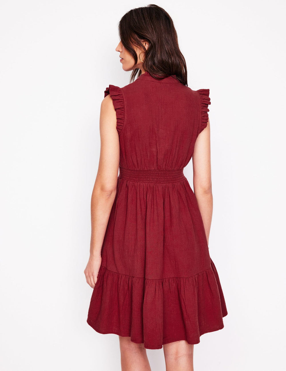 Wren Double Cloth Short Dress - Garnet Red