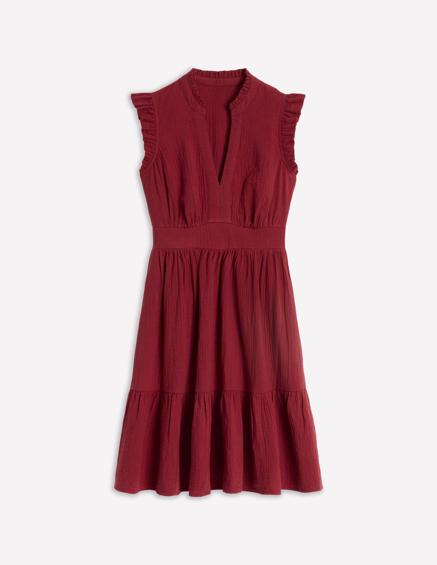 Wren Double Cloth Short Dress - Garnet Red