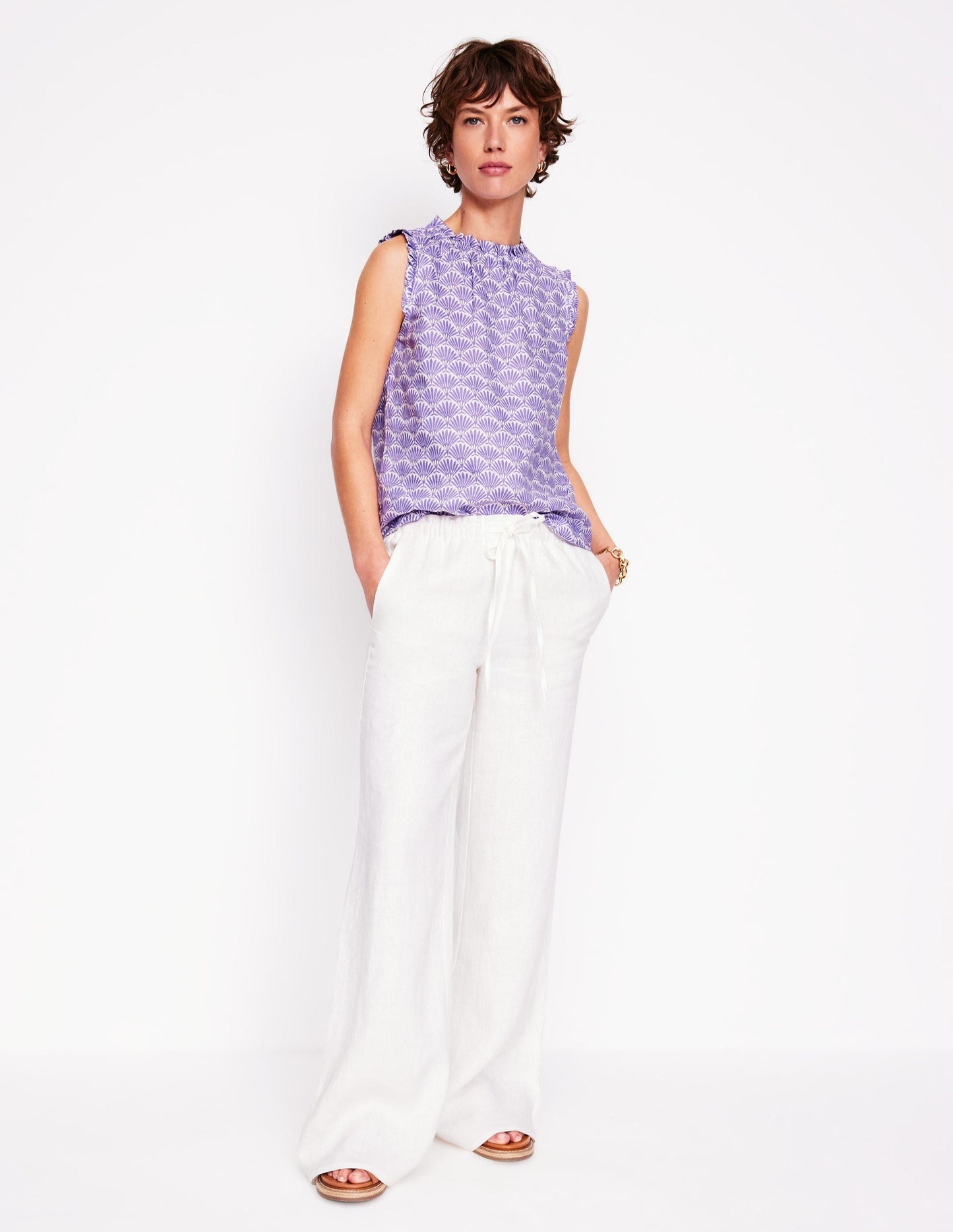 Sophie Ruffle Linen Top - Purple, Deco Palm