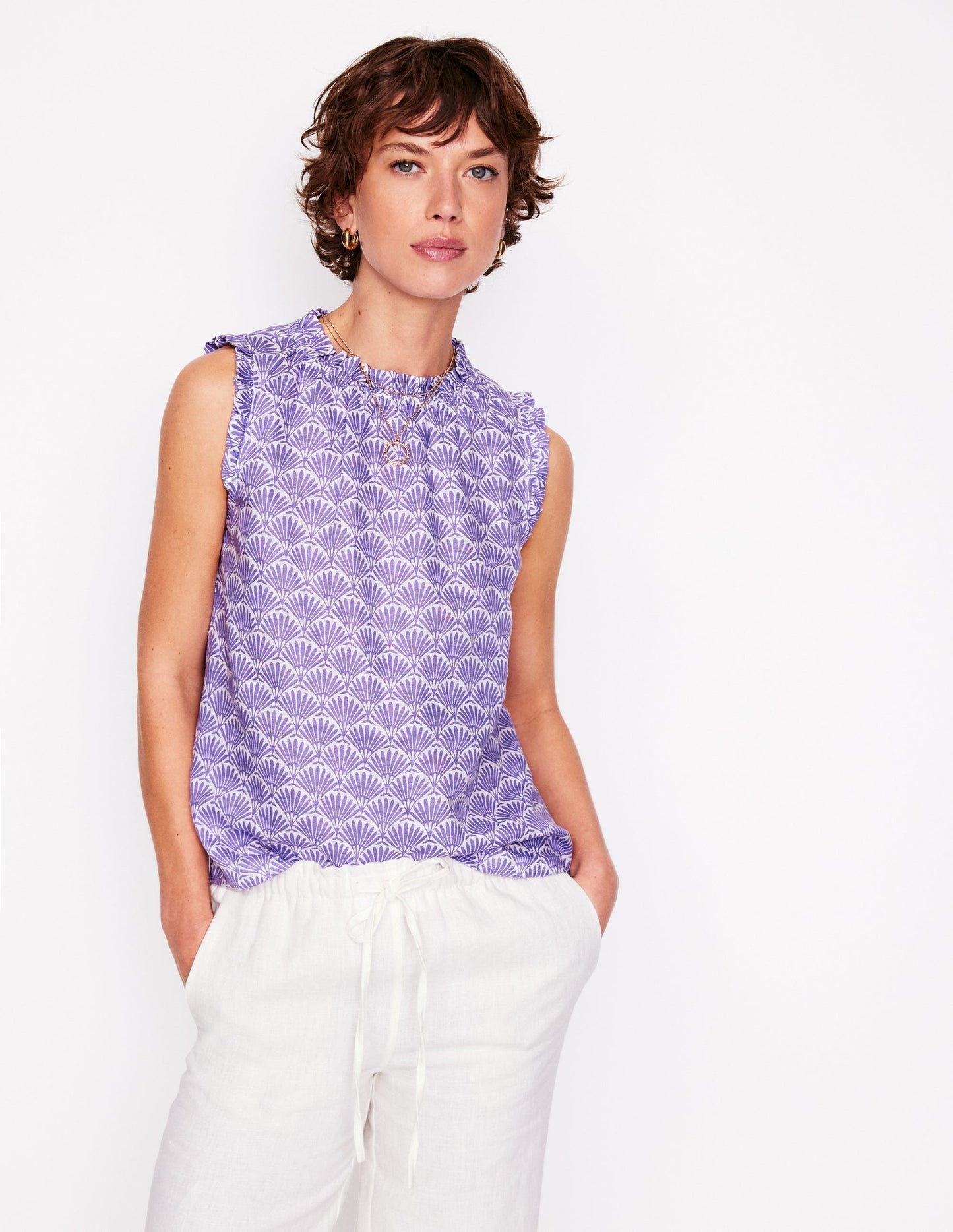 Sophie Ruffle Linen Top - Purple, Deco Palm