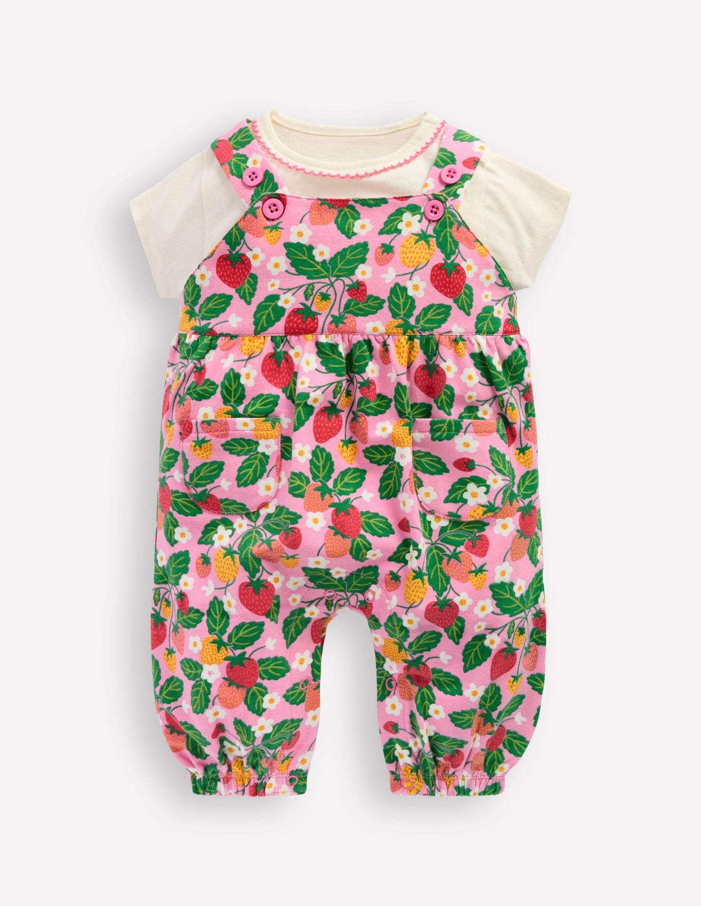 Short Sleeve Overalls Set - Strawberry Patch