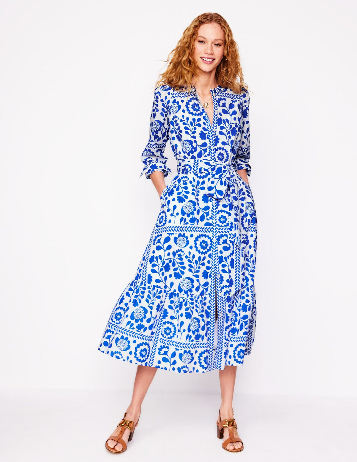 Mia Tiered Shirt Dress - Gallery Blue, Vine Tile