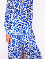 Mia Tiered Shirt Dress - Gallery Blue, Vine Tile