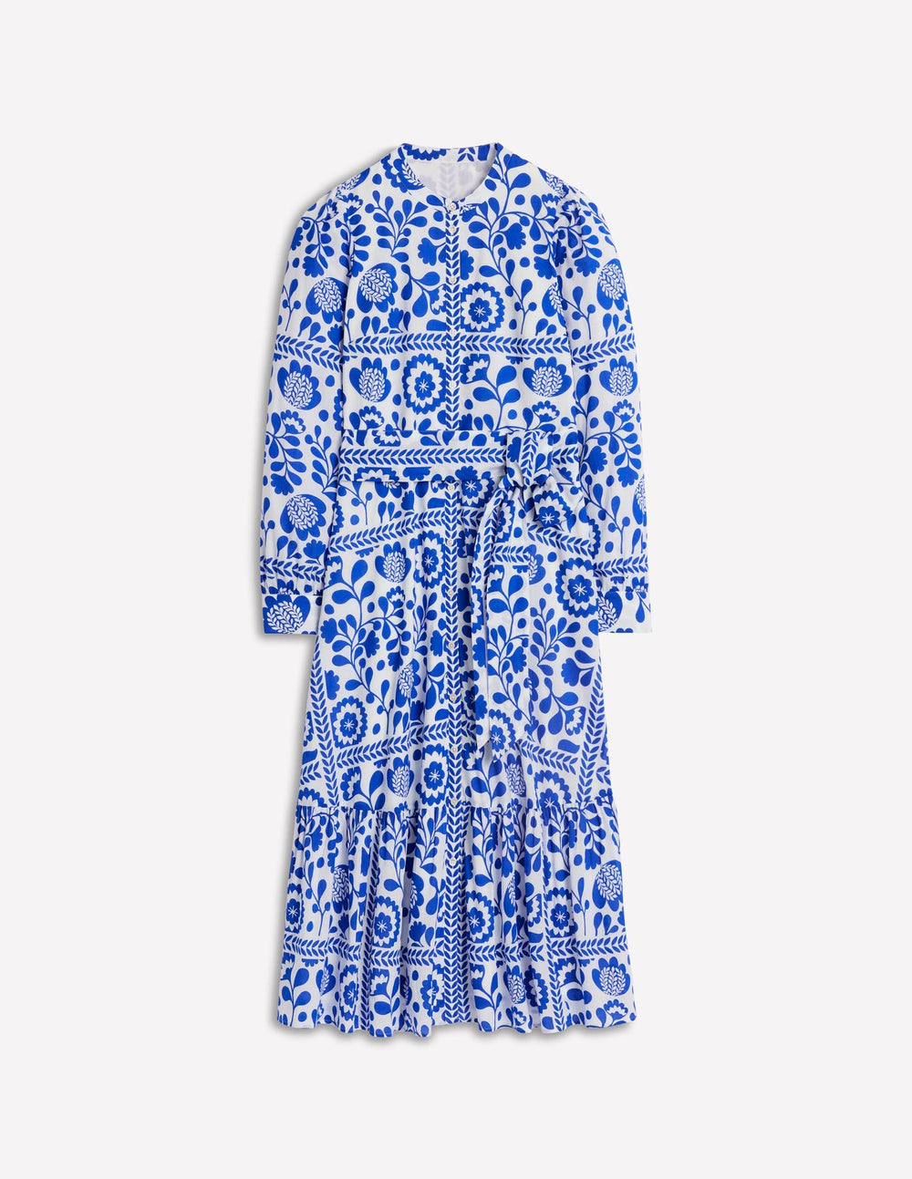 Mia Tiered Shirt Dress - Gallery Blue, Vine Tile