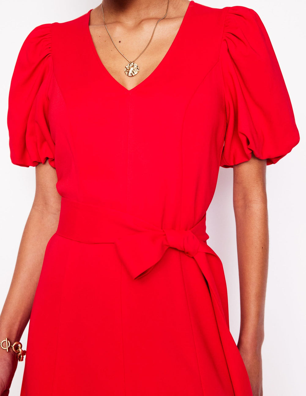 Volume Sleeve Midi Dress - Poppy Red