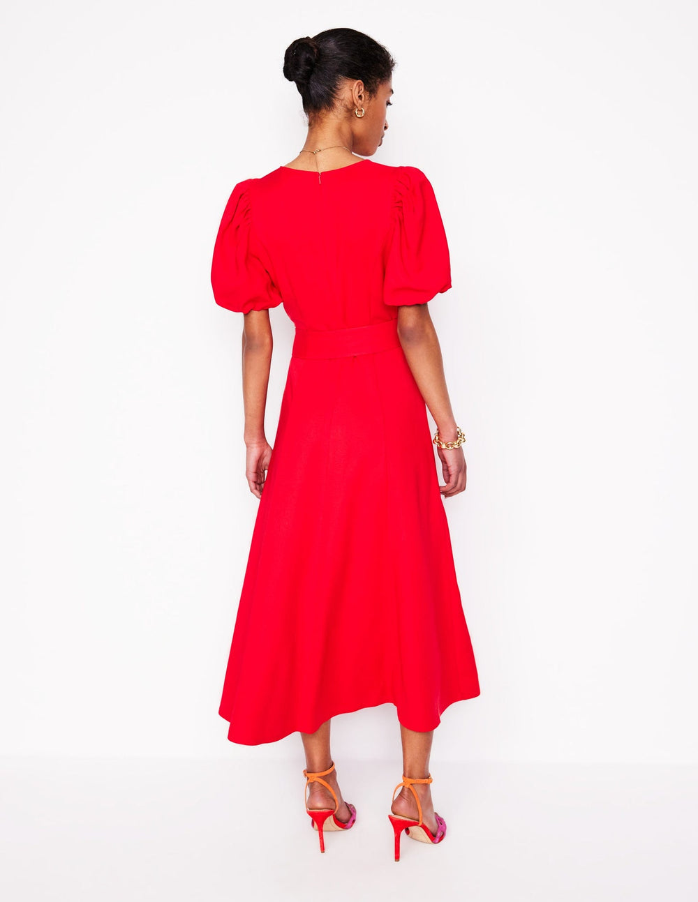 Volume Sleeve Midi Dress - Poppy Red