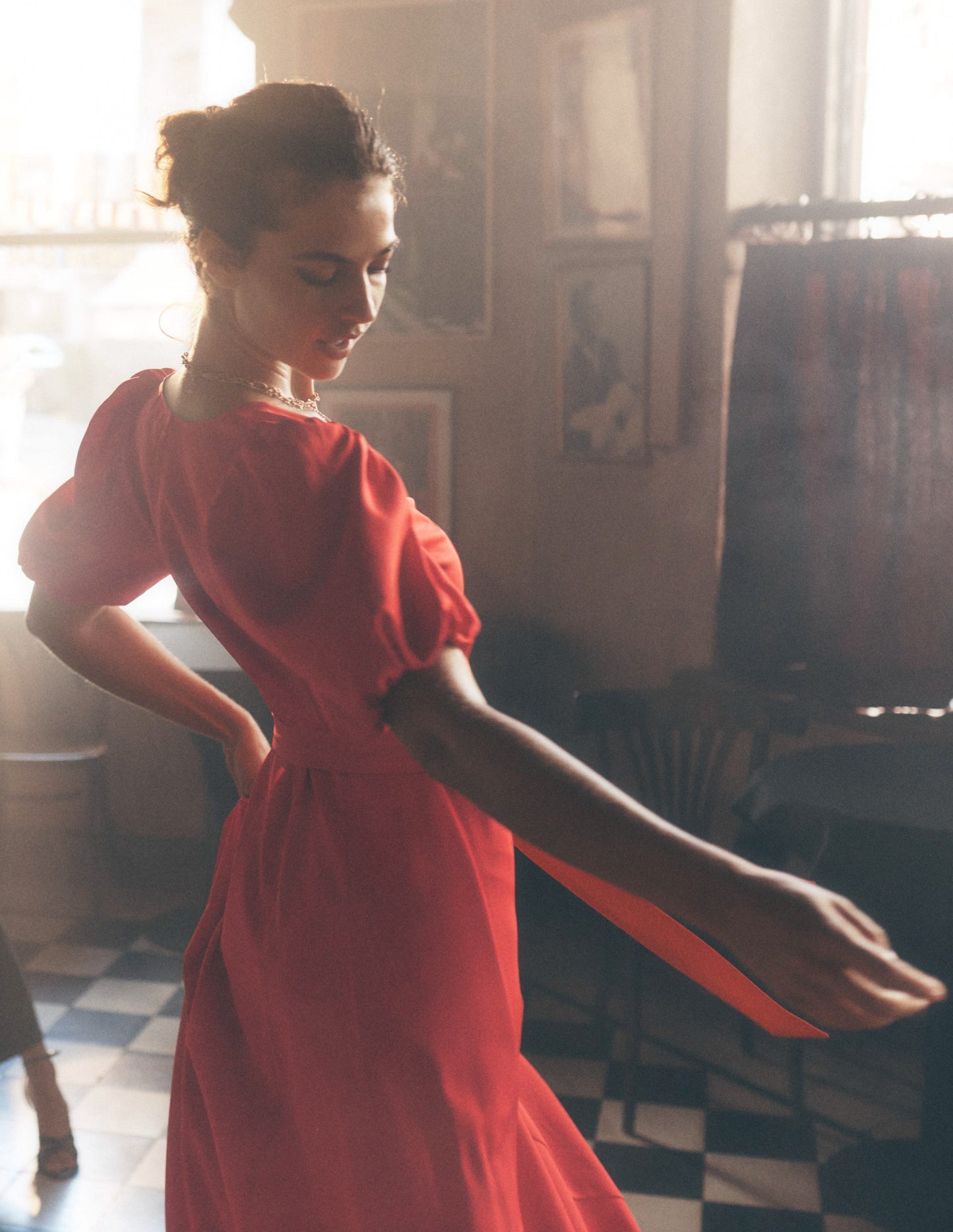 Volume Sleeve Midi Dress - Poppy Red