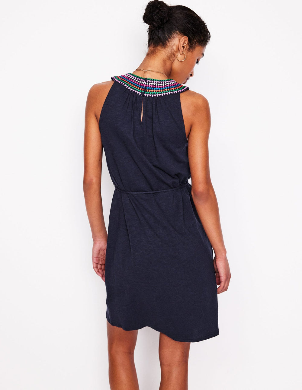 Eleni Embroidered Short Dress - Navy