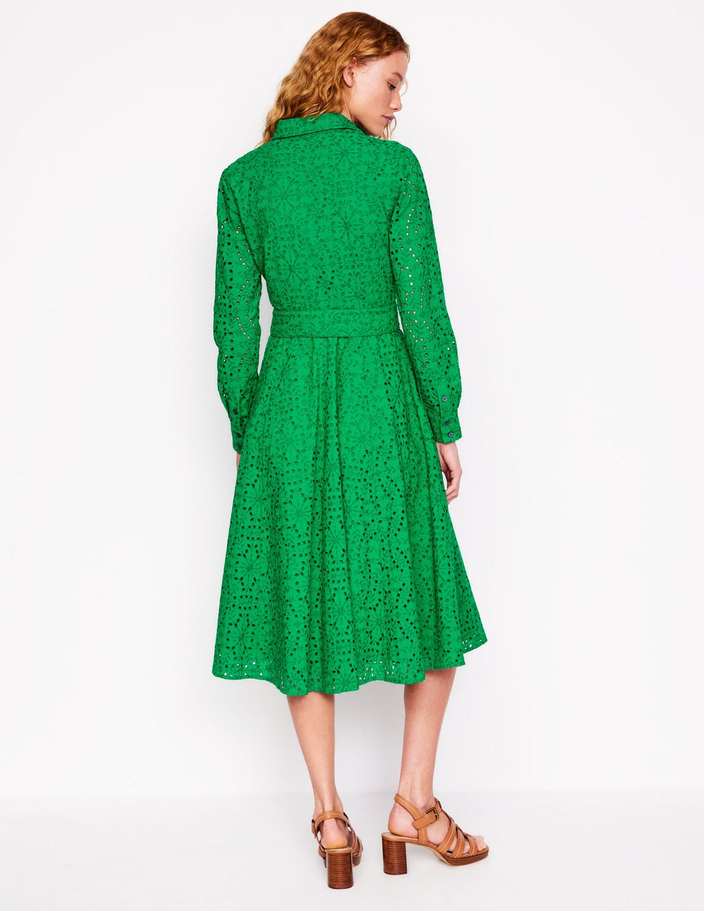 Amy Broderie Midi Shirt Dress - Rich Emerald