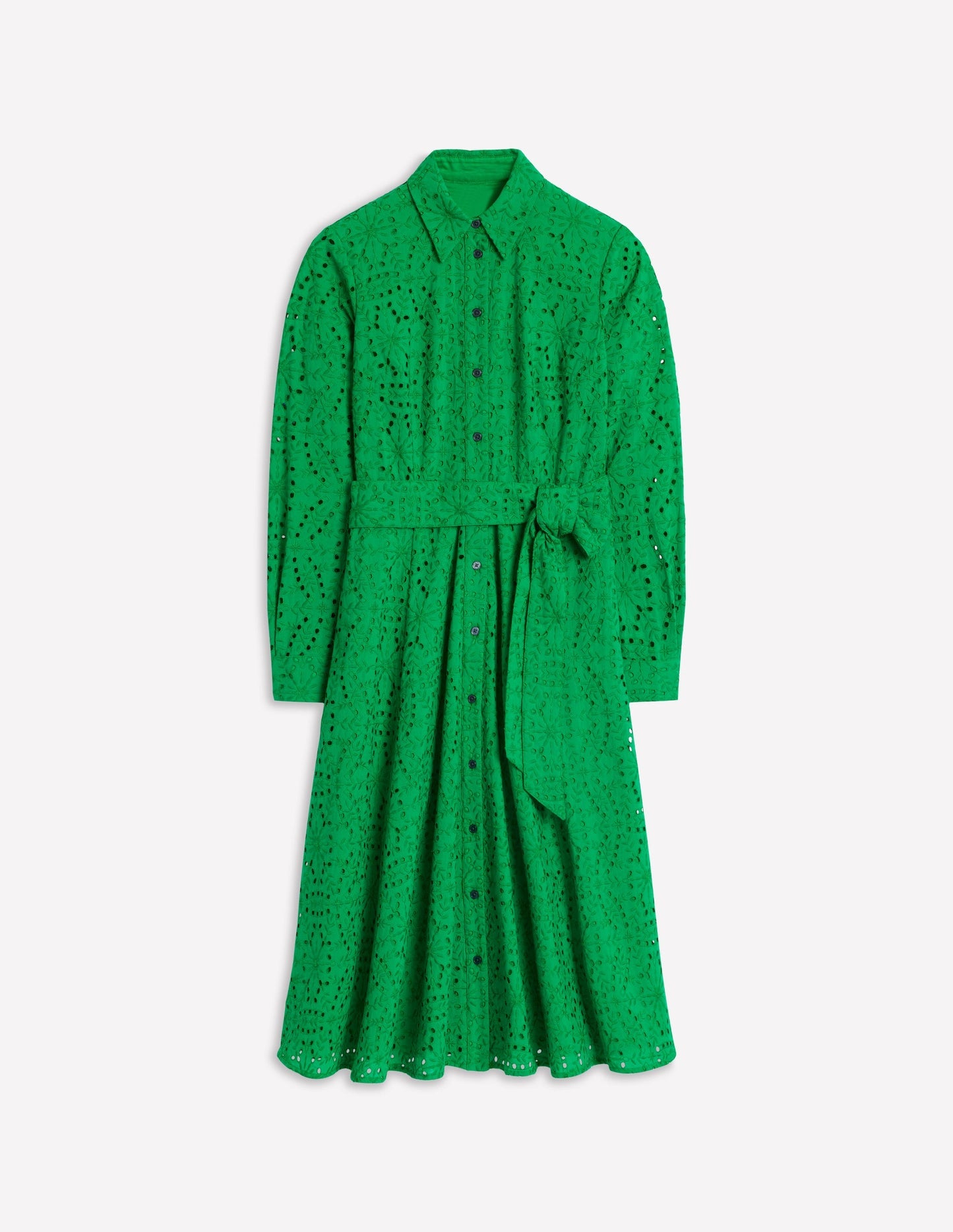 Amy Broderie Midi Shirt Dress - Rich Emerald