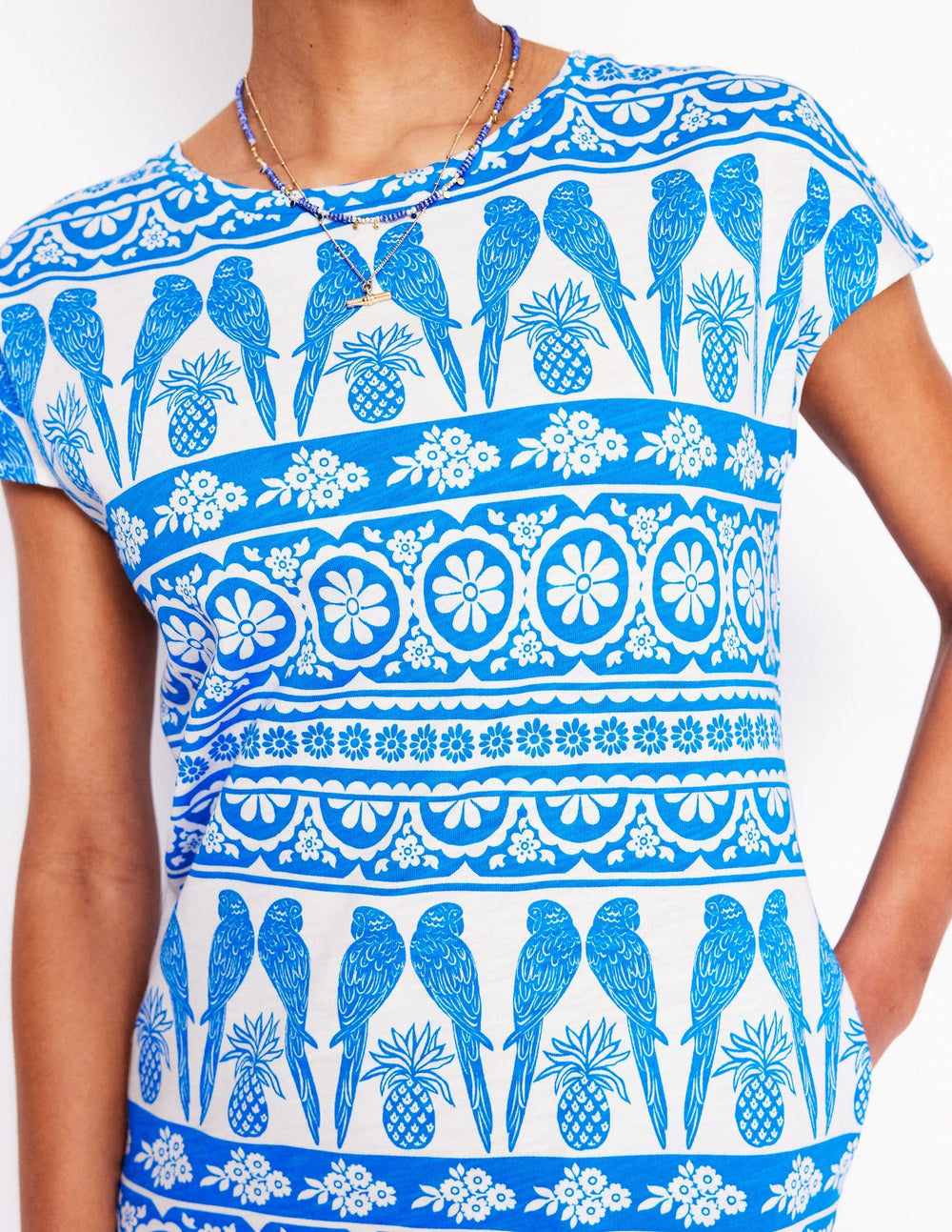 Leah Jersey T-shirt Dress - Cerulean Blue, Ornate Tropic
