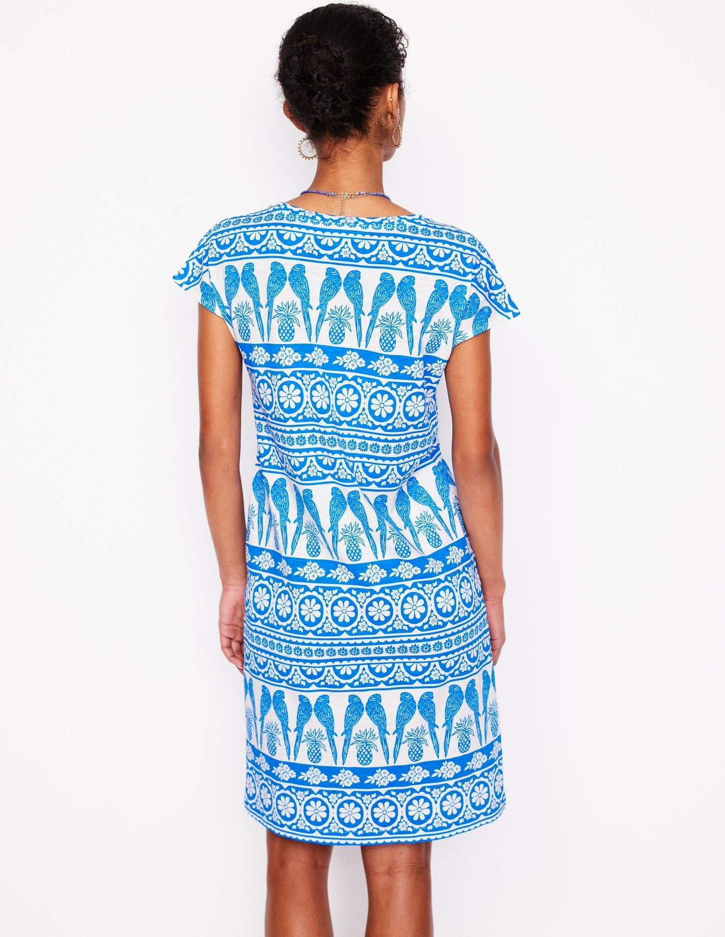 Leah Jersey T-shirt Dress - Cerulean Blue, Ornate Tropic