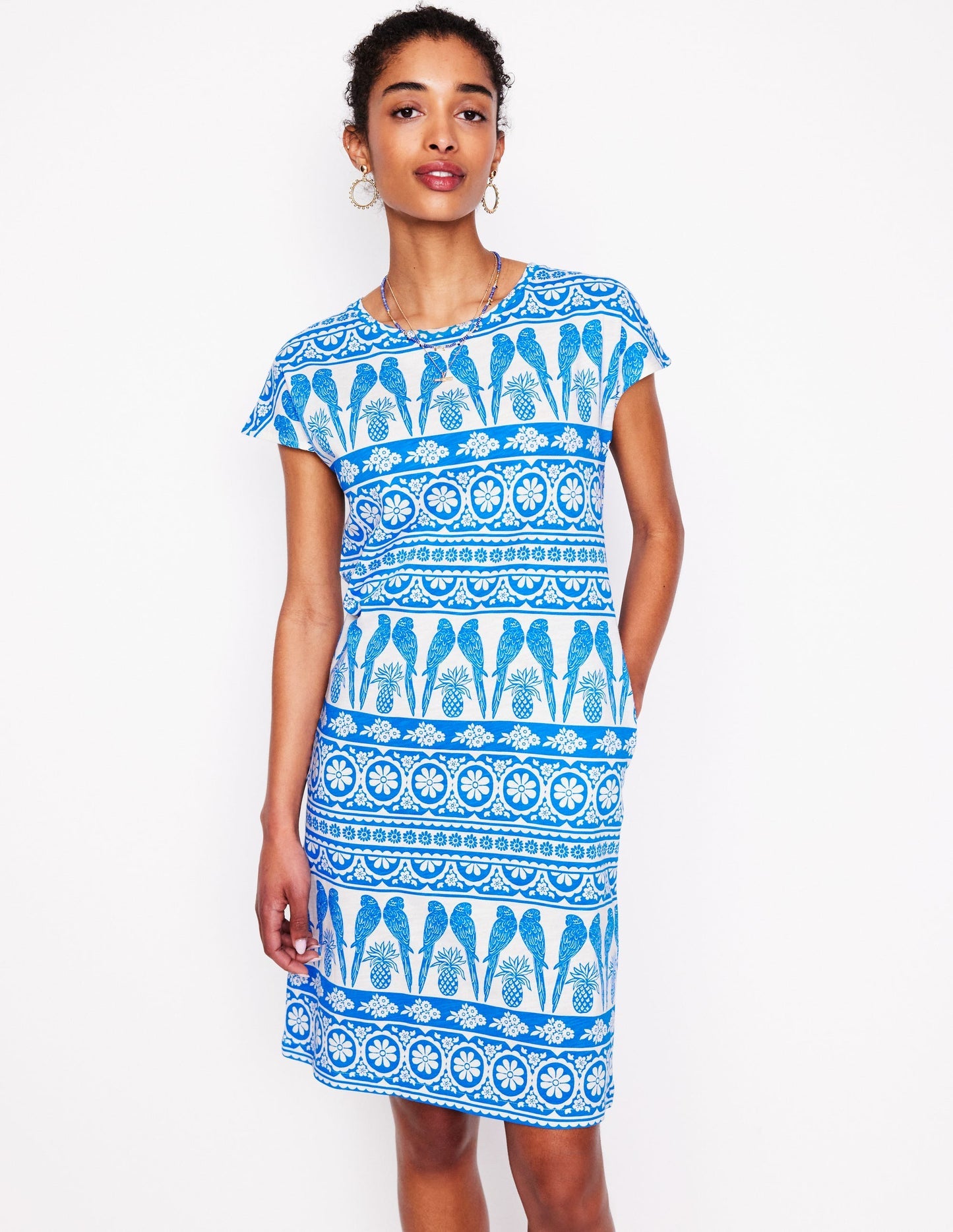 Leah Jersey T-shirt Dress - Cerulean Blue, Ornate Tropic