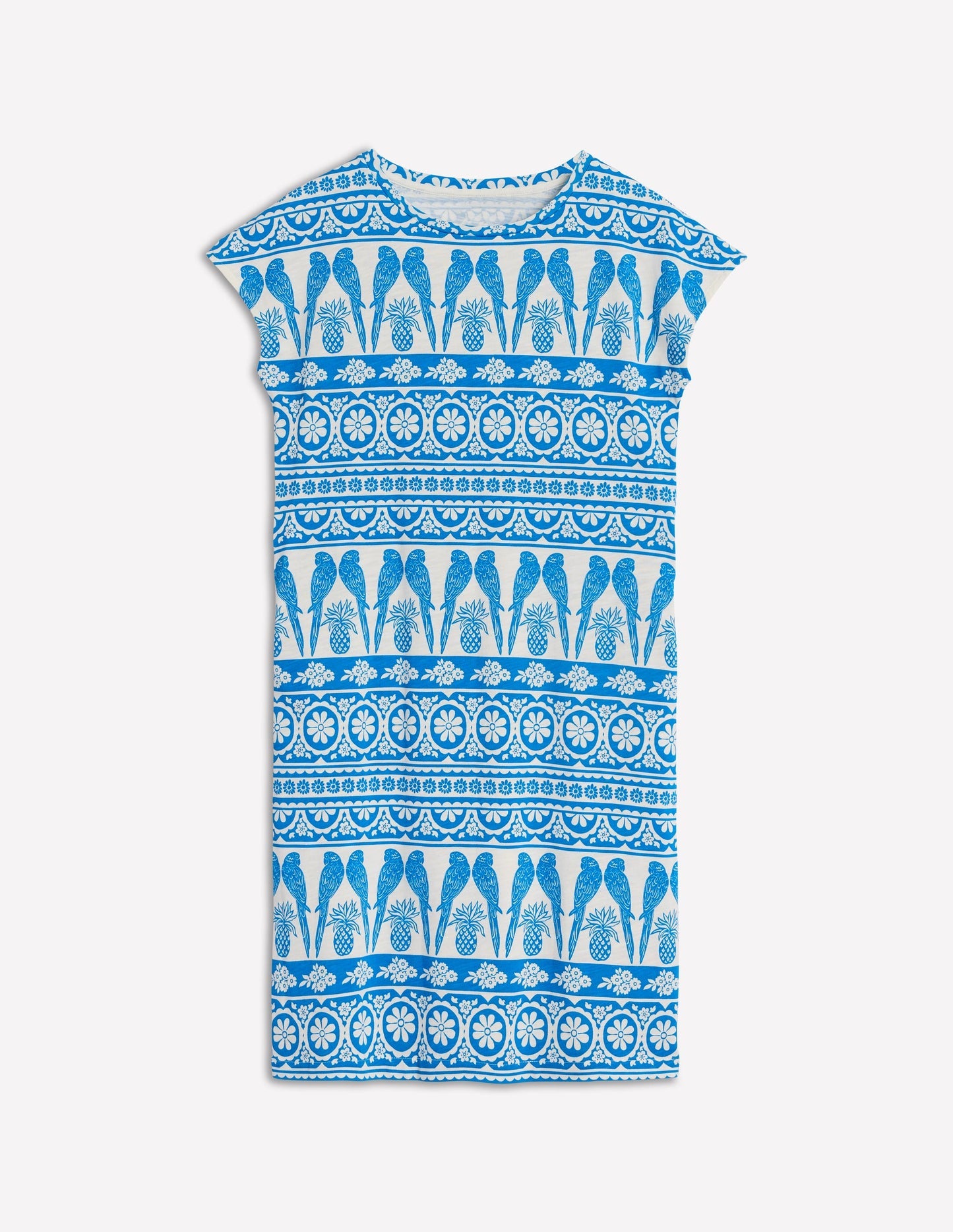 Leah Jersey T-shirt Dress - Cerulean Blue, Ornate Tropic