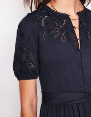 Cutwork Detail Midi Dress - Navy