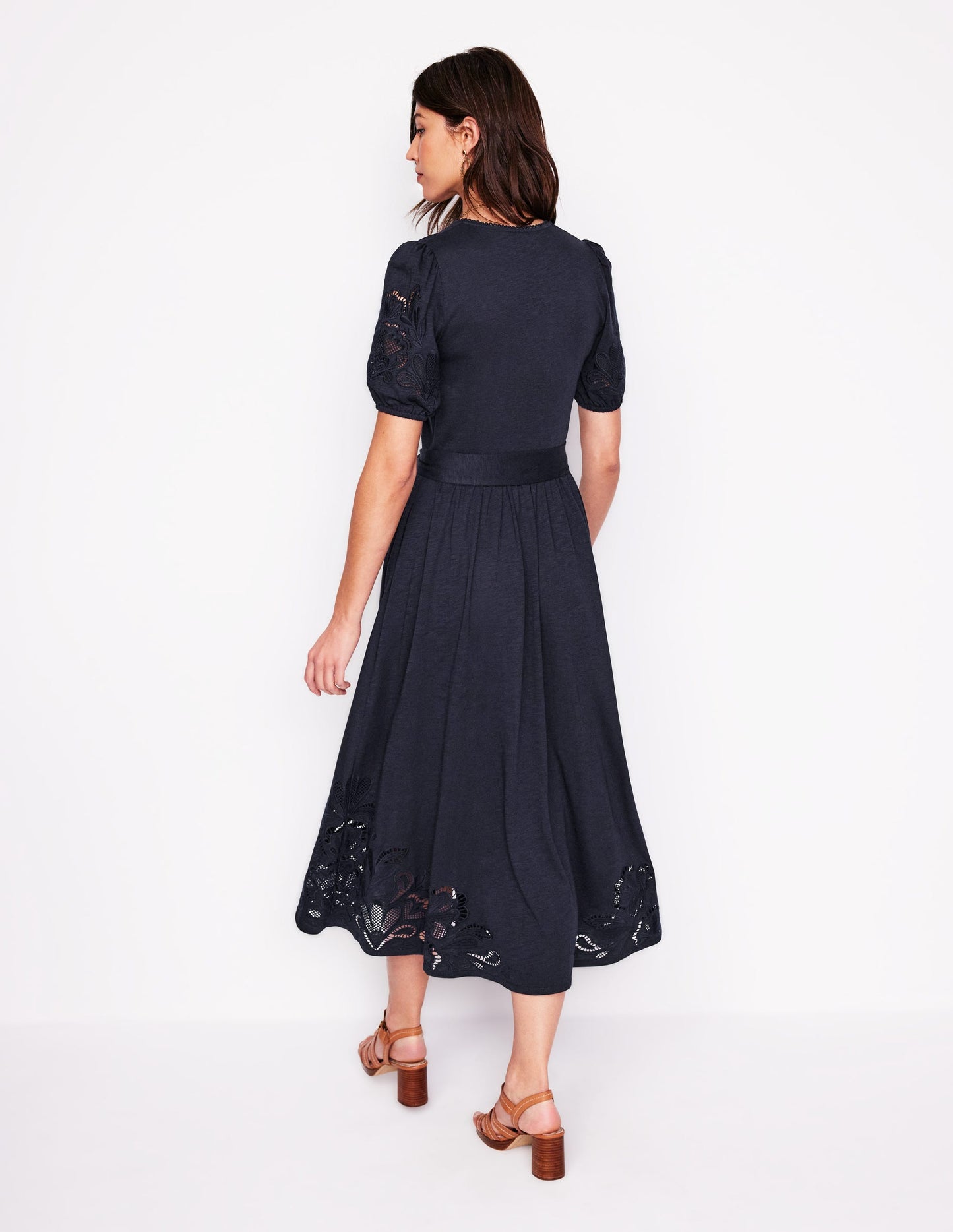 Cutwork Detail Midi Dress - Navy