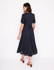 Cutwork Detail Midi Dress - Navy