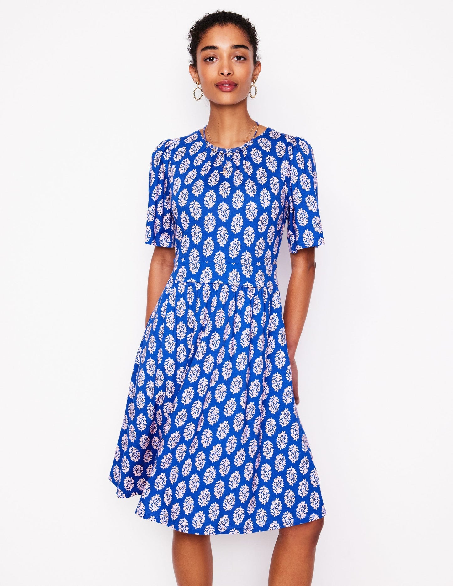 Louisa Short Jersey Dress - Gallery Blue, Posy Stamp