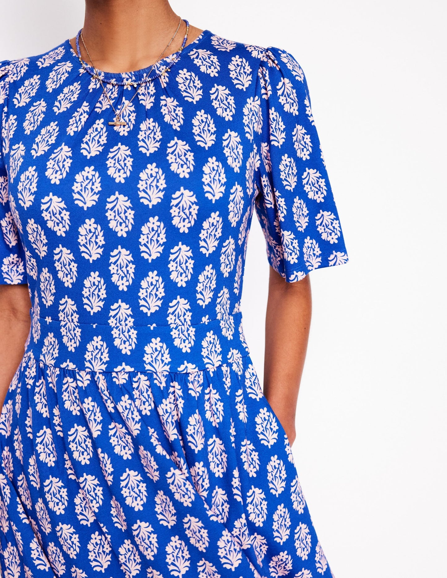 Louisa Short Jersey Dress - Gallery Blue, Posy Stamp
