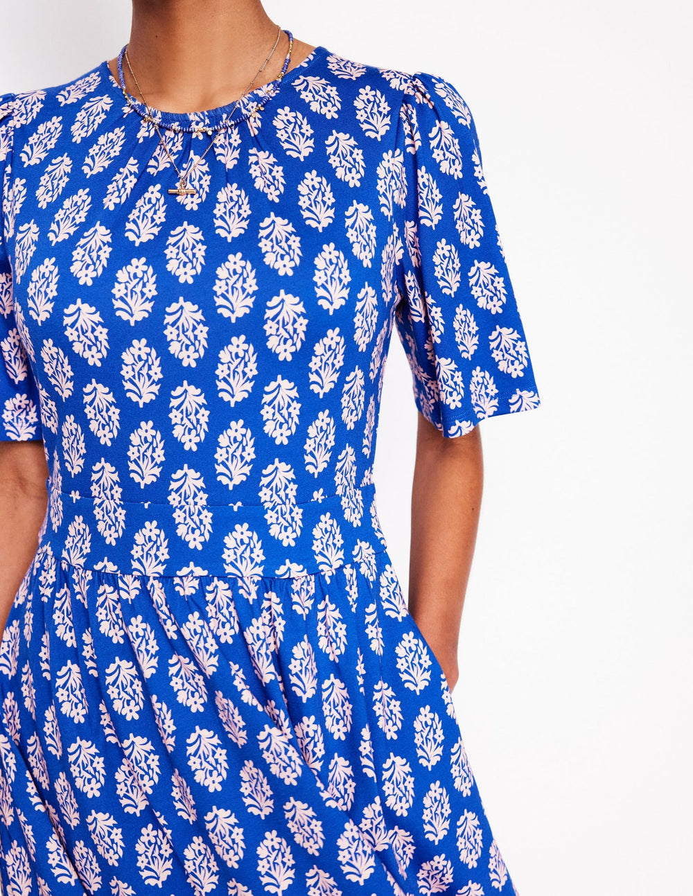 Louisa Short Jersey Dress - Gallery Blue, Posy Stamp