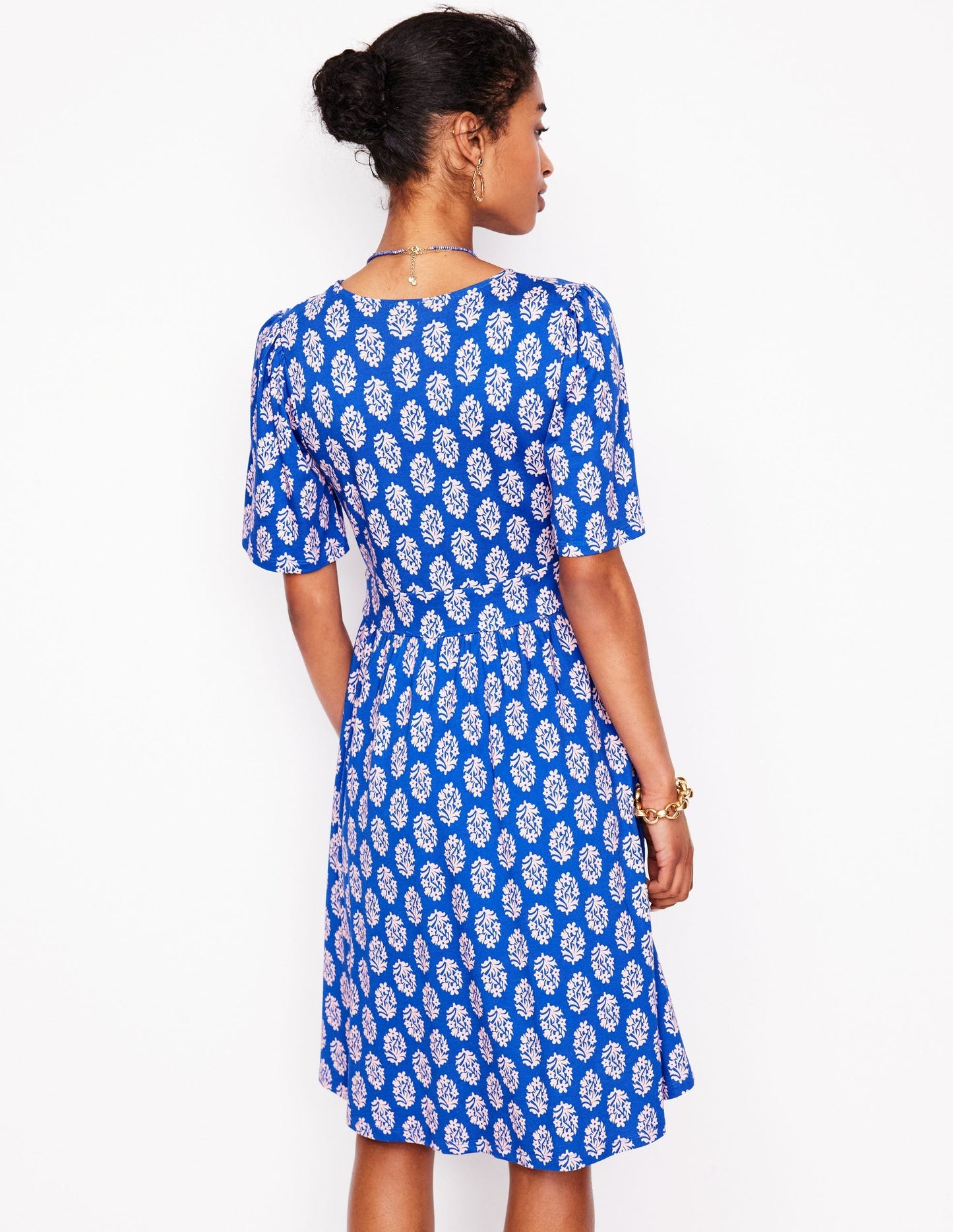 Louisa Short Jersey Dress - Gallery Blue, Posy Stamp