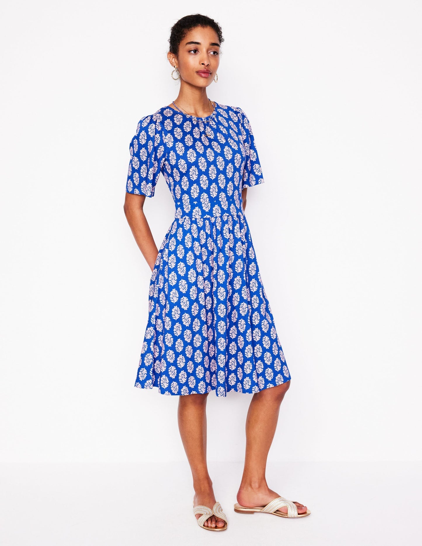 Louisa Short Jersey Dress - Gallery Blue, Posy Stamp