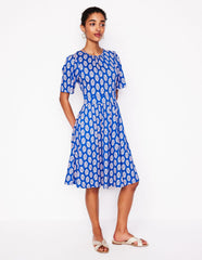 Louisa Short Jersey Dress - Gallery Blue, Posy Stamp
