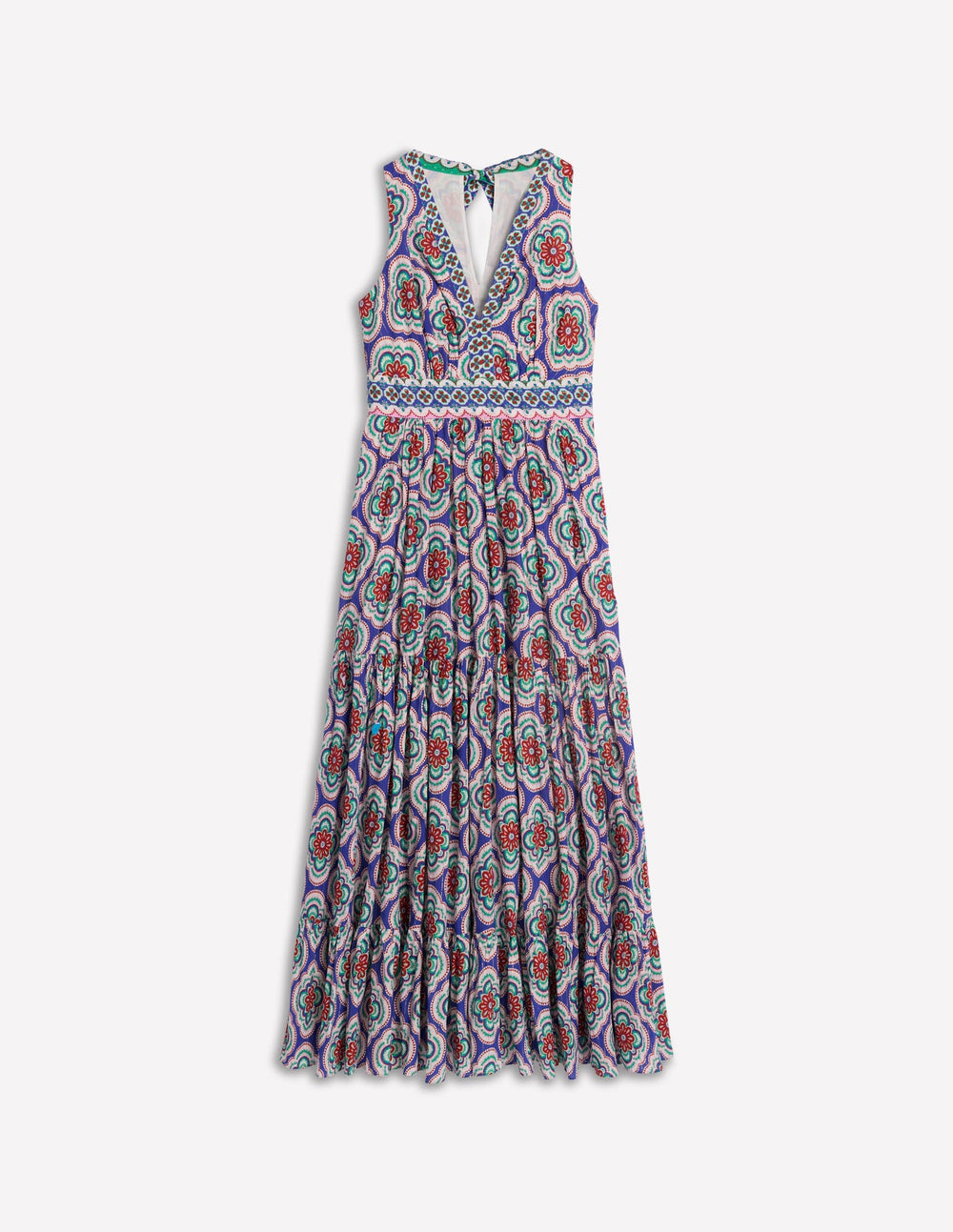 Serena Cotton Tie Maxi Dress - Bright Blue, Botanic Blush