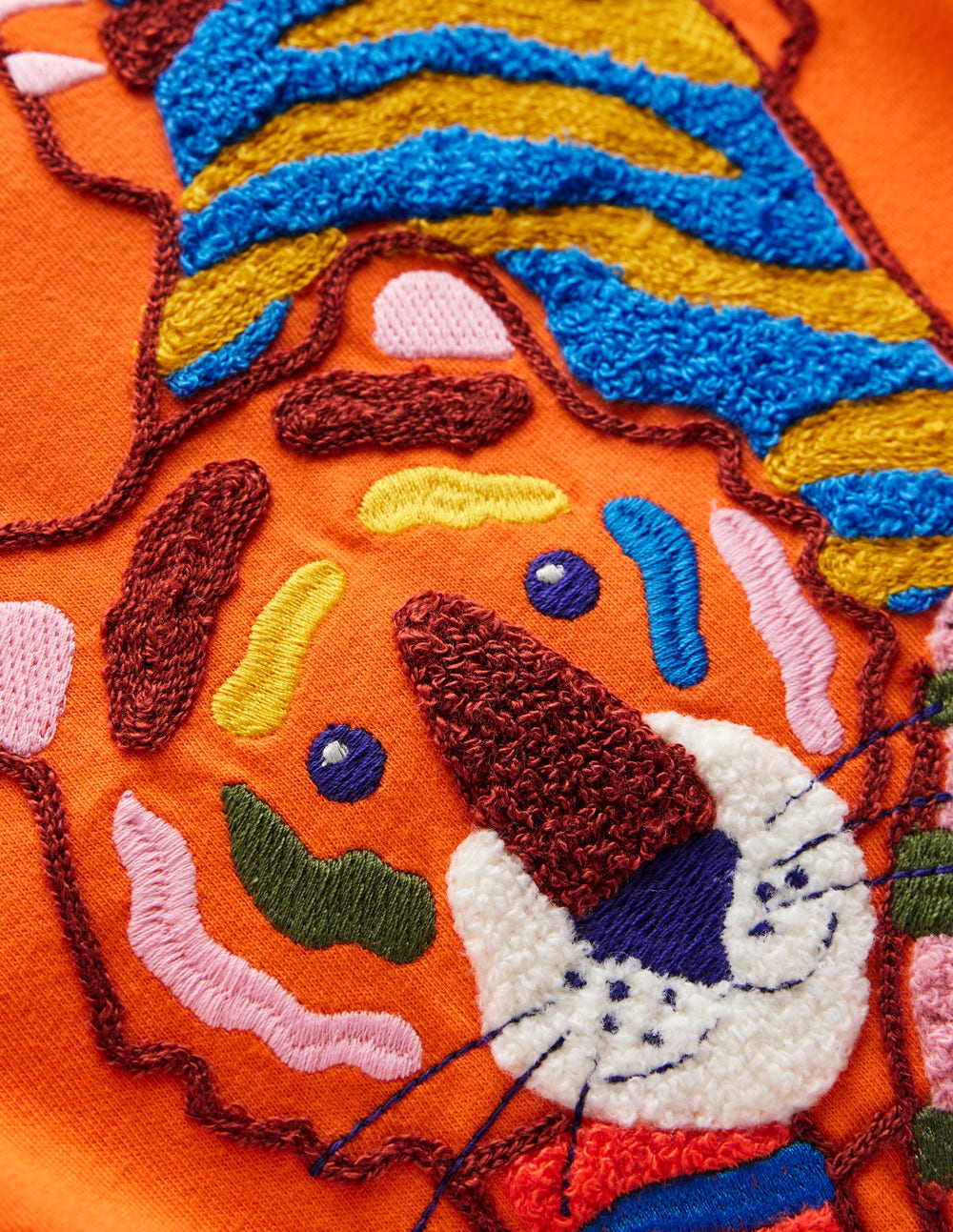 Chain Stitch T-shirt - Hot Coral tiger