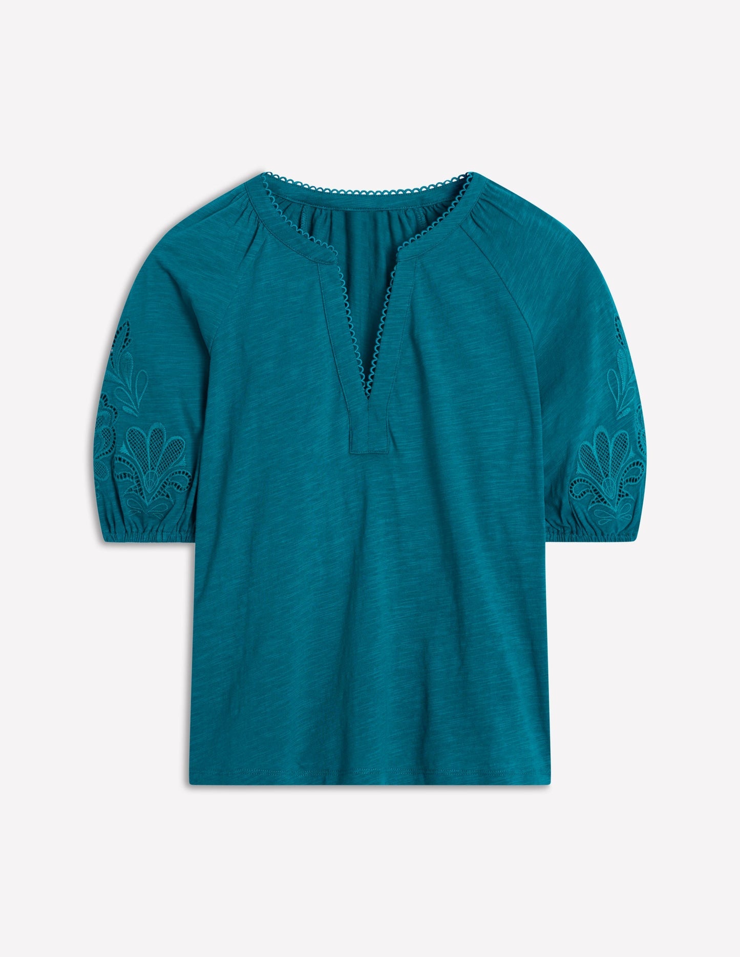 Cutwork Notch Neck Top - Deep Sea Green