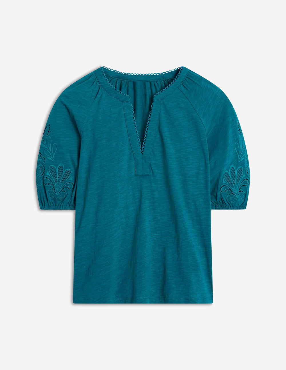 Cutwork Notch Neck Top - Deep Sea Green