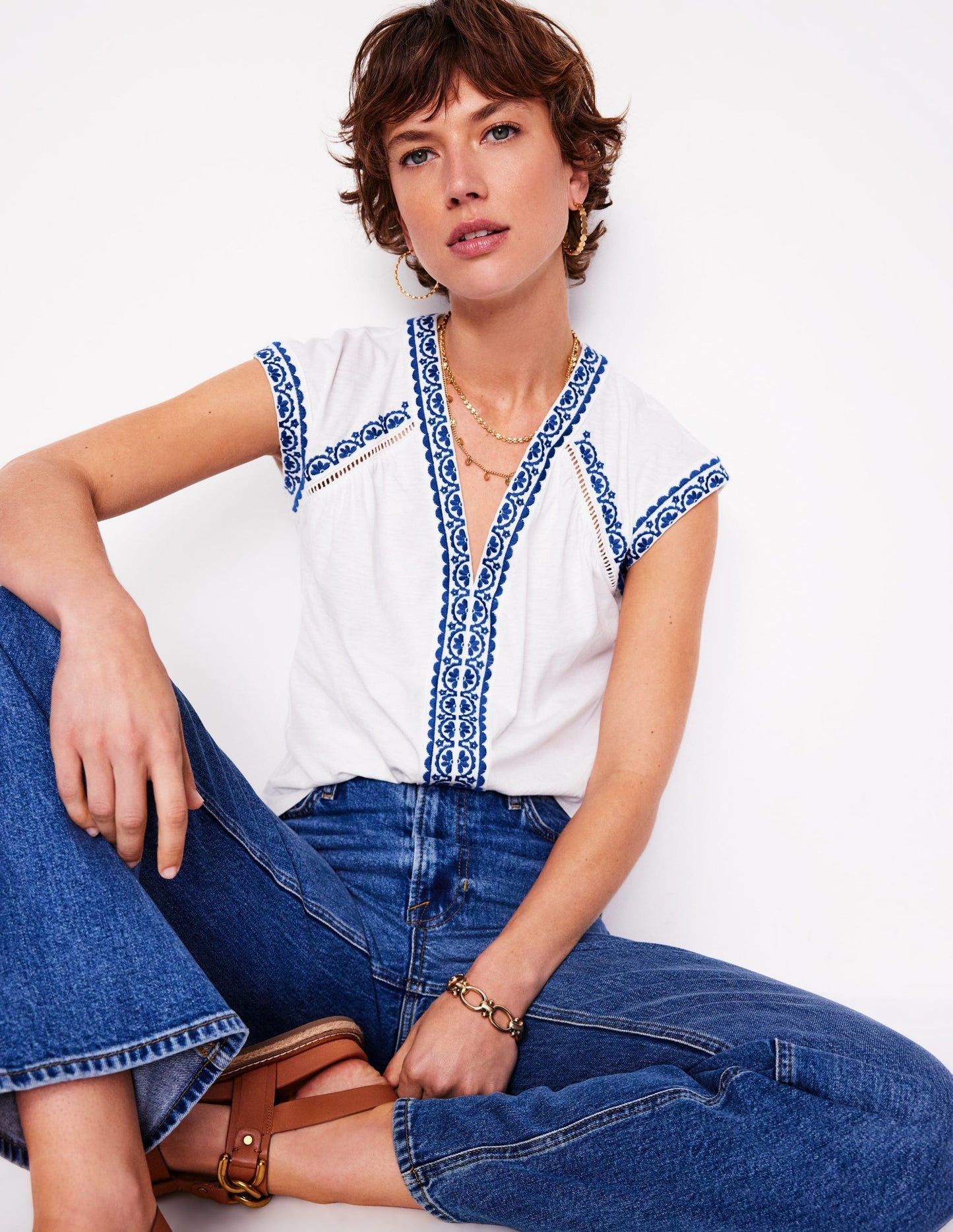 Hazel Cotton Embroidered Top - White
