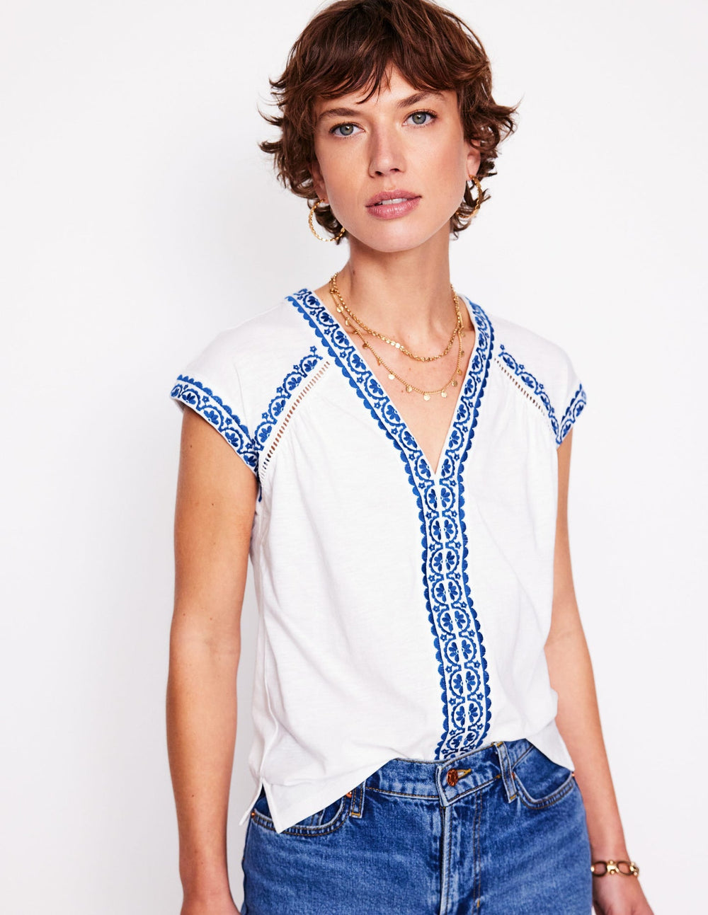 Hazel Cotton Embroidered Top - White