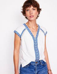 Hazel Cotton Embroidered Top - White
