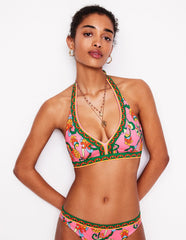 Ios V Panel Bikini Top - Pink Rose, Foliage Trail