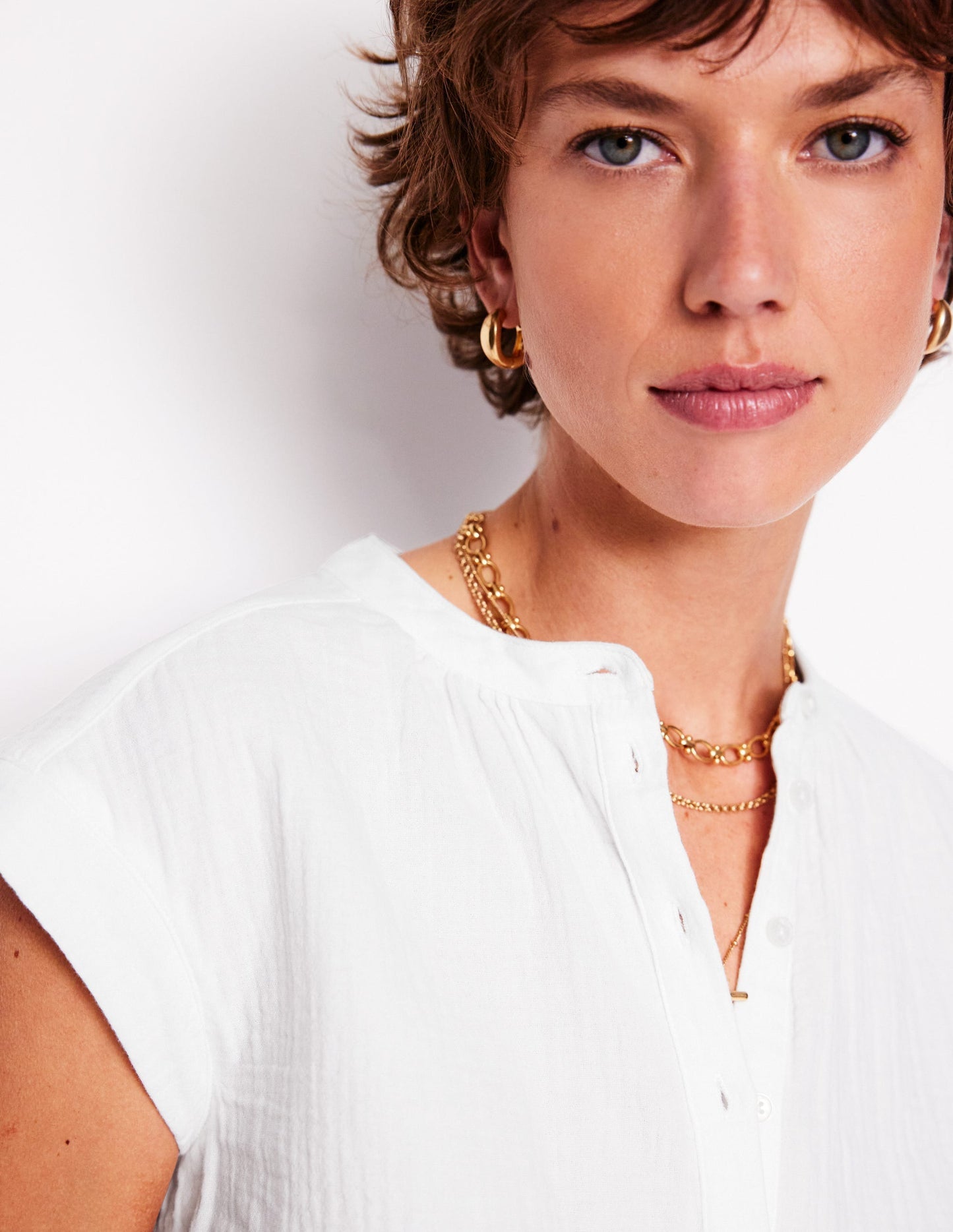 Sleeveless Double Cloth Top - White