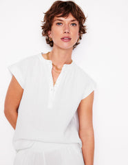 Sleeveless Double Cloth Top - White