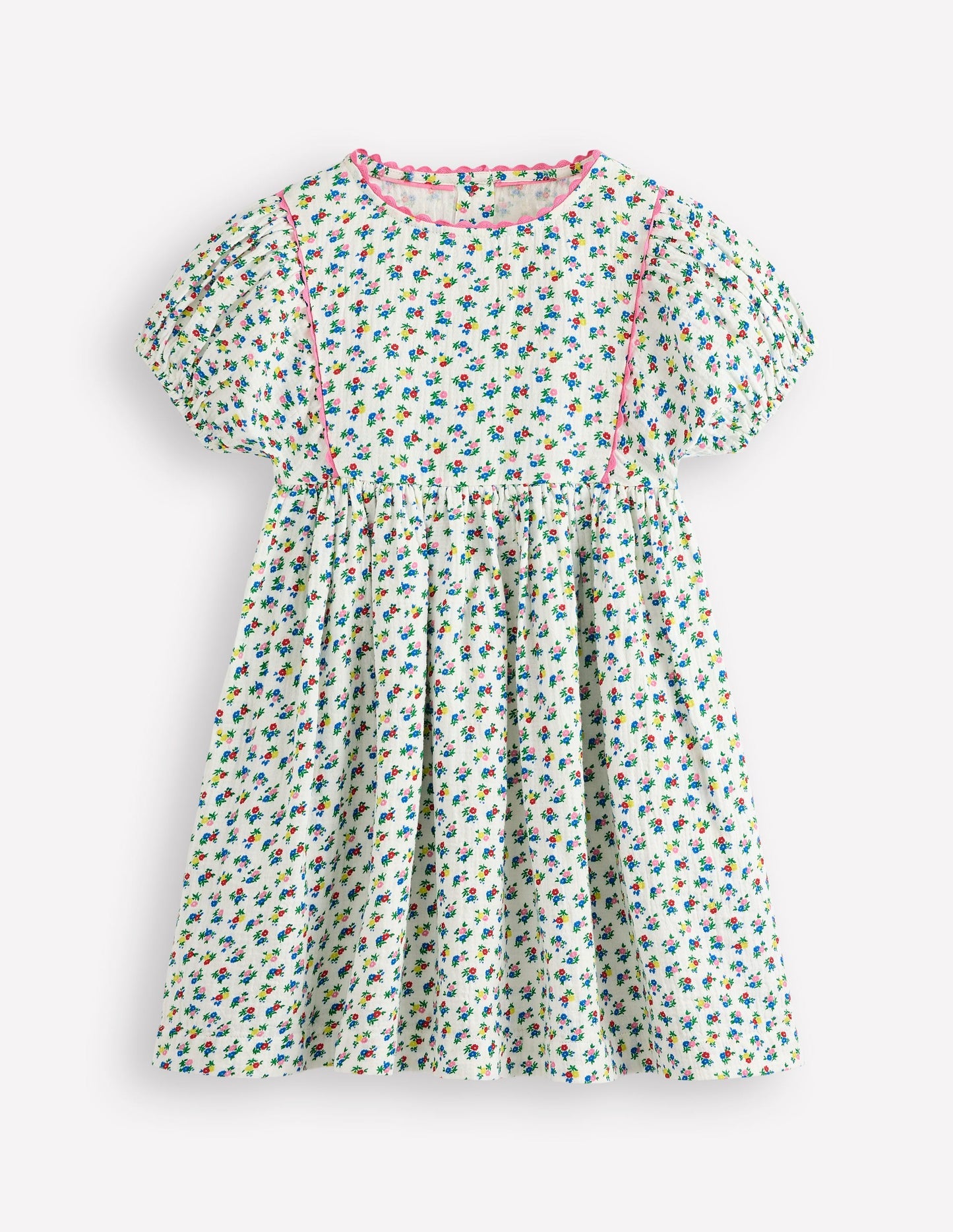 Puff Sleeve Double Cloth Dress - Soft Ivory Ditsy Floral