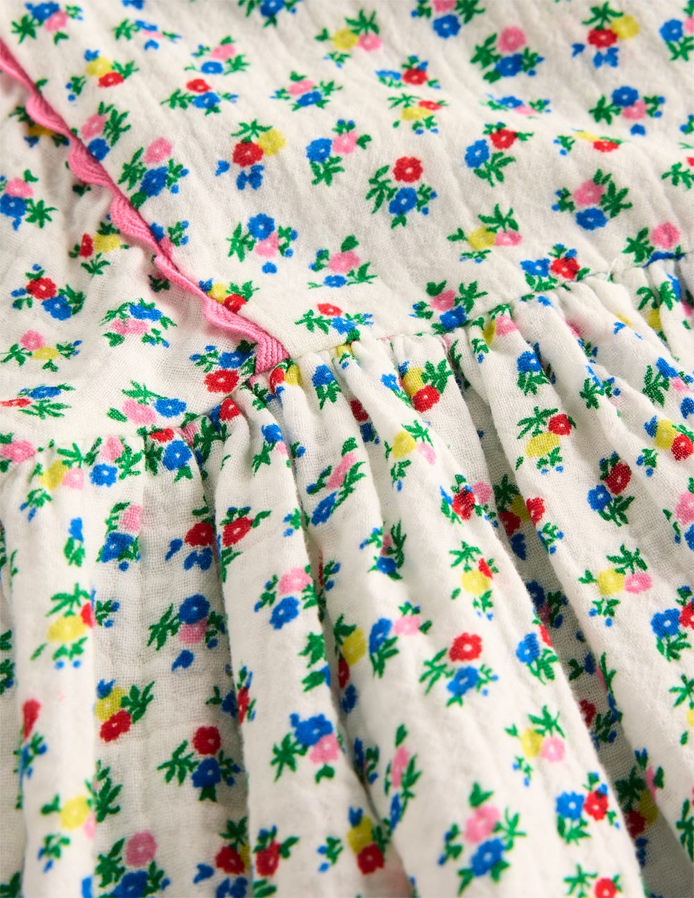 Puff Sleeve Double Cloth Dress - Soft Ivory Ditsy Floral